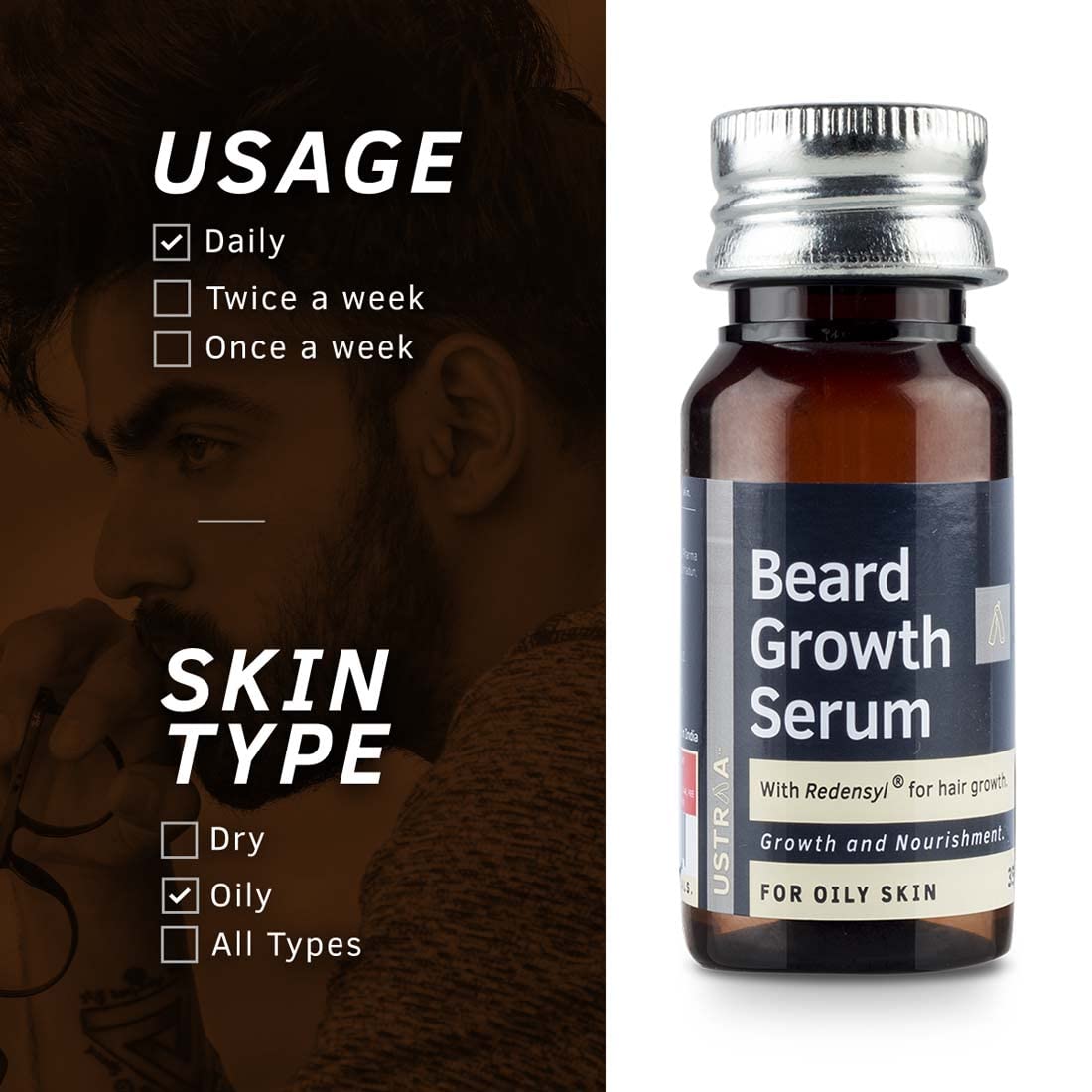 Ustraa Beard Growth Serum - For Oily Skin - 35ml