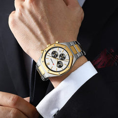 CURREN Watch Men's Quartz Luxury Luminous Wrist Watch With Stainless Steel Chronograph watch For Men 8440 (TETON WHITE)