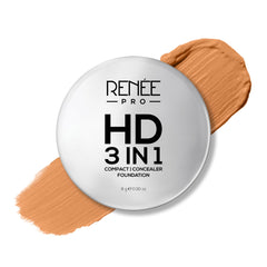 RENEE Pro HD 3-IN-1 Compact - Amande, Works as Compact Powder, Concealer & Foundation, SPF 20, Matte Finish, High Coverage, Ultralight & Silky Smooth Finish - Enriched with Vitamin E, C & Aloe Vera