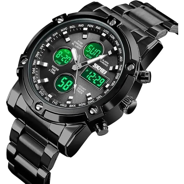 SKMEI Wrist Watch ,Stainless for Men, Black, Digital Waterproof