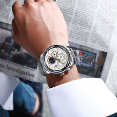 CURREN Luxury Leather Quartz Chronograph Analogue Silver RG Men Casual Wrist Watch Sport Watches CR-8362