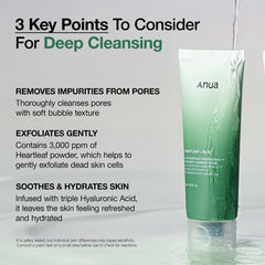 ANUA Heartleaf Quercetinol Pore Deep Cleansing Foam, Facial Cleanser, for Double Cleansing, BHA, Hyaluronic Acid, Glycerin, Face Wash, Blackhead Remover, (150ml/5.07 fl.oz.)