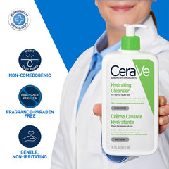 CeraVe Hydrating Cleanser | Face and Body Wash for Normal to Dry skin with Hyaluronic Acid and Ceramides | Fragrance Free Paraben Free |16Oz, 473 ml (Pack of 1)