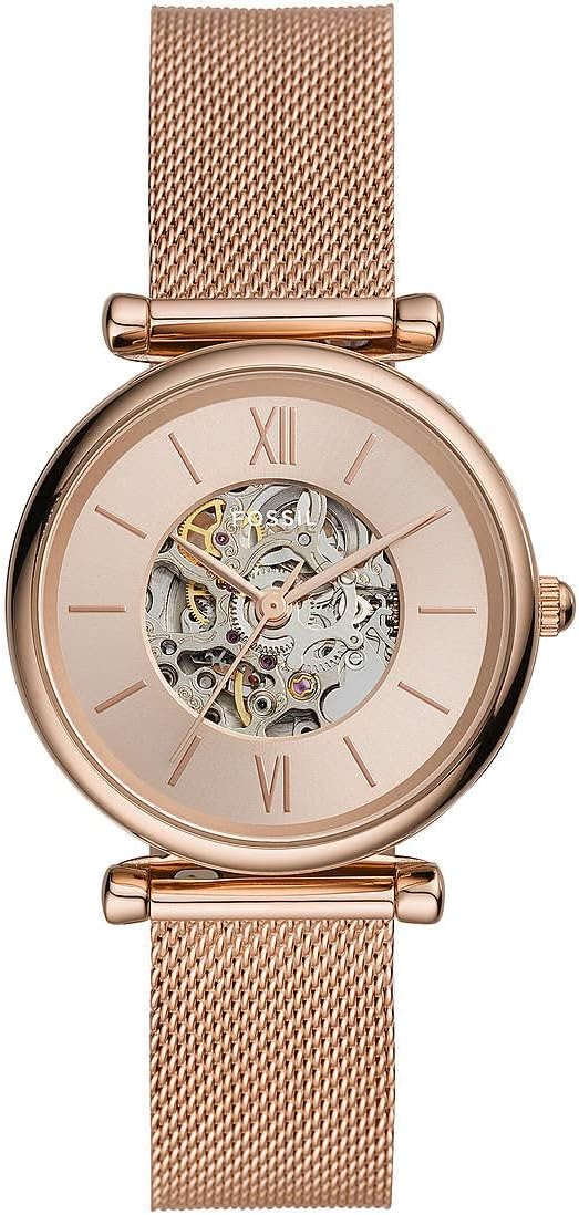 Fossil Women's Carlie Automatic, Rose Gold-Tone Stainless Steel Watch, ME3175