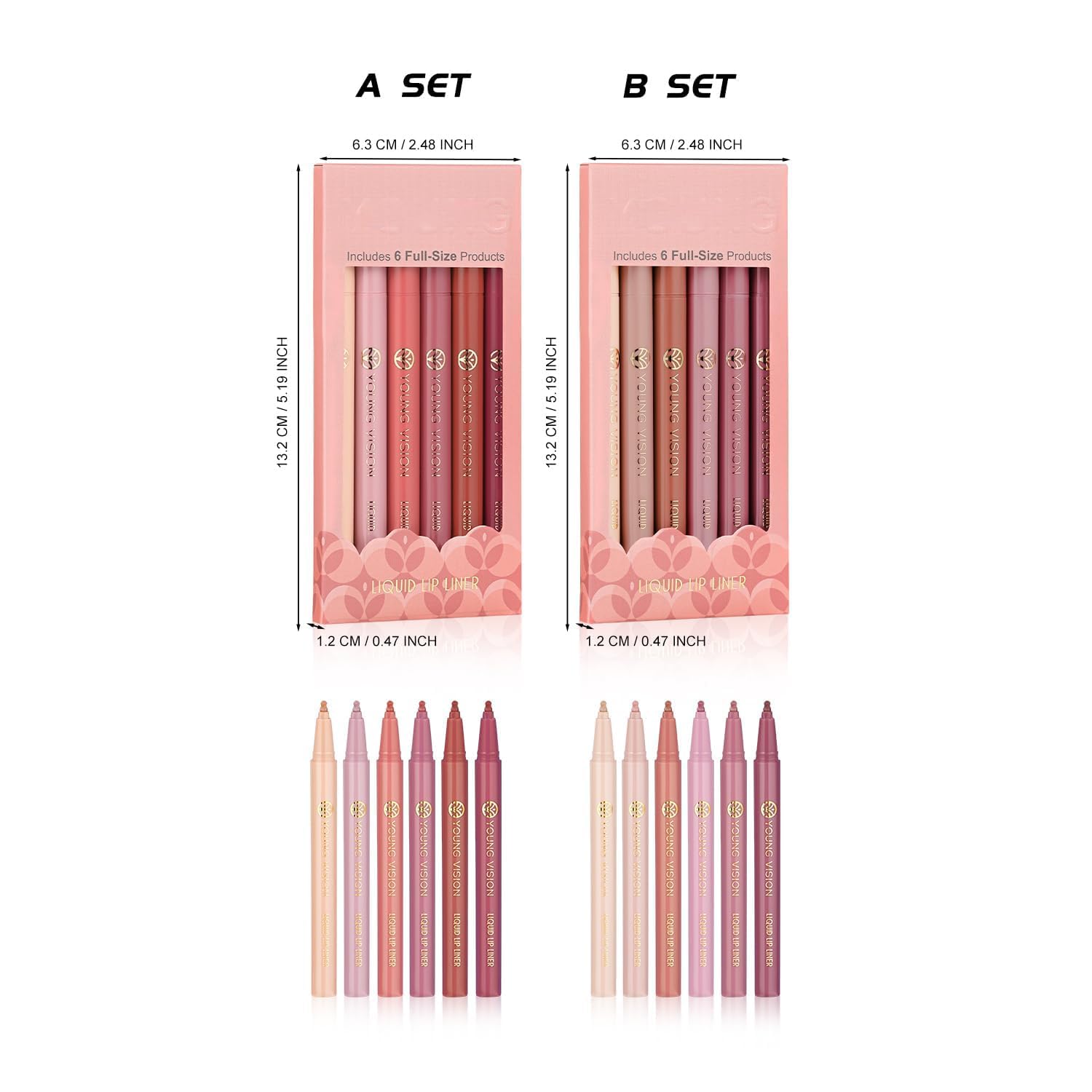 Khazna 6Pcs Liquid Waterproof Lip Liner Set, Lip Stain Tint Marker Pen, Gourd-Shaped Precise Chisel Tip for Smooth Application, Easy Glide, Nude Brown Matte Shades, Non-Feathering, Rich Color