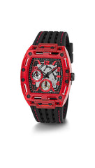 GUESS Men's 41mm Watch - Black Strap Black Dial Red Case