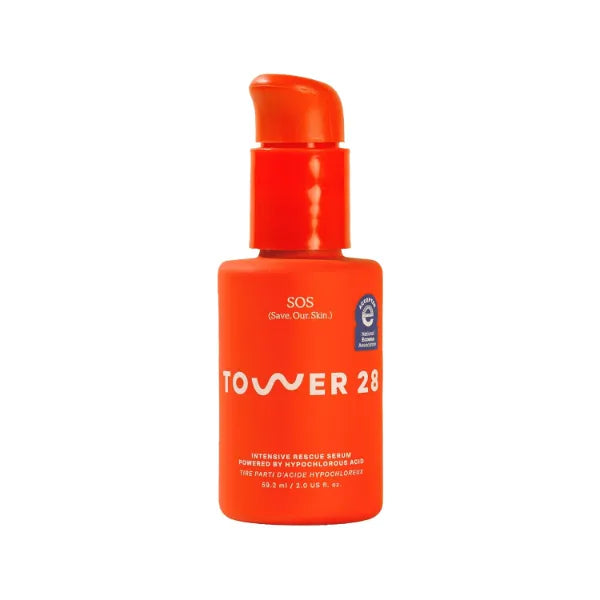 Tower 28 SOS Rescue Face Serum, Soothing Facial Serum with Hypochlorous Acid for Irritated, Sensitive Skin - Gently Helps Reduce Redness + Blemishes - Fragrance-Free Everyday Skin Care - 2 oz