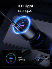 UGREEN 130W Super Fast Car Charger Fast Charging 3-Port USB Car Power Adapter With 100W USB C Cable Car Fast Charger Plug for Samsung S24 Series, Steam Deck, Macbook, Laptops, Tablets, iPhone, Huawei
