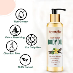 Warm Vanilla Body Oil, After Bath oil for Daily Use. Glowing Skin & Deep Hydration for Dry Skin. Winter Moisturizer with Natural Oils. Non-Greasy, Nourishing Formula – 200ml