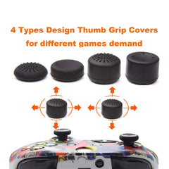 eWINNER Soft Silicone Gamepad Pad Joystick Case Skin Protective Cover & 8 x PRO Thumb Grip Caps Set compatible with Microsoft Xbox One/S/X Wireless Controller Grip Case (Camo Blue)