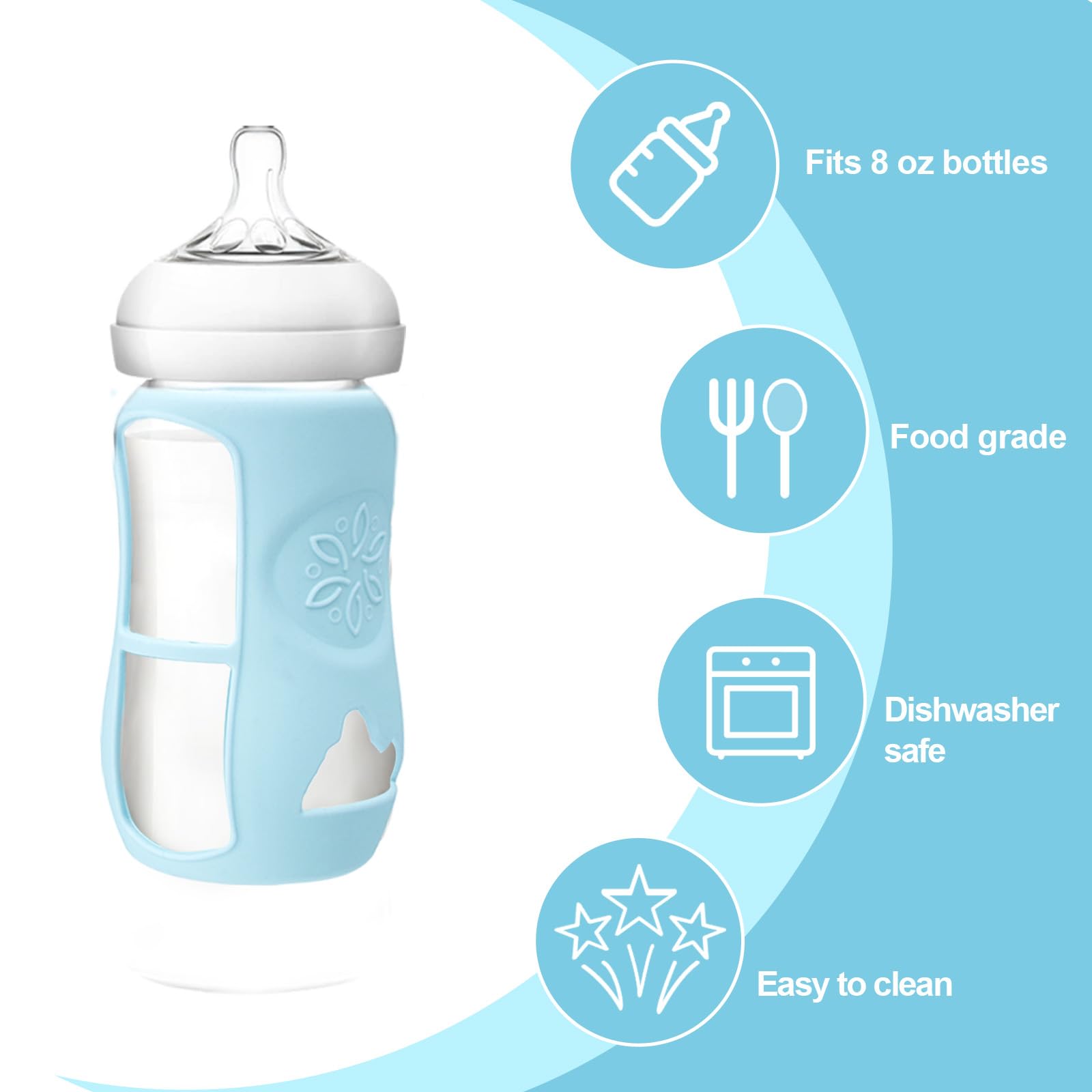 3 Pack Silicone Sleeves for Avent Natural Glass Baby Bottles, Shatter Proof Silicone Sleeve with Brush for Philips Avent Glass Bottles 8 Ounce, Baby Bottle Holder for Phillips Avent Glass Bottles