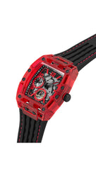 GUESS Men's 41mm Watch - Black Strap Black Dial Red Case