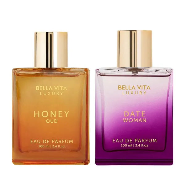 BellaVita Luxury The Sweet Spot| 2x100ml Perfumes | Honey Oud & Date Woman | Perfume for Men & Women | Long Lasting Fragrance | EDP