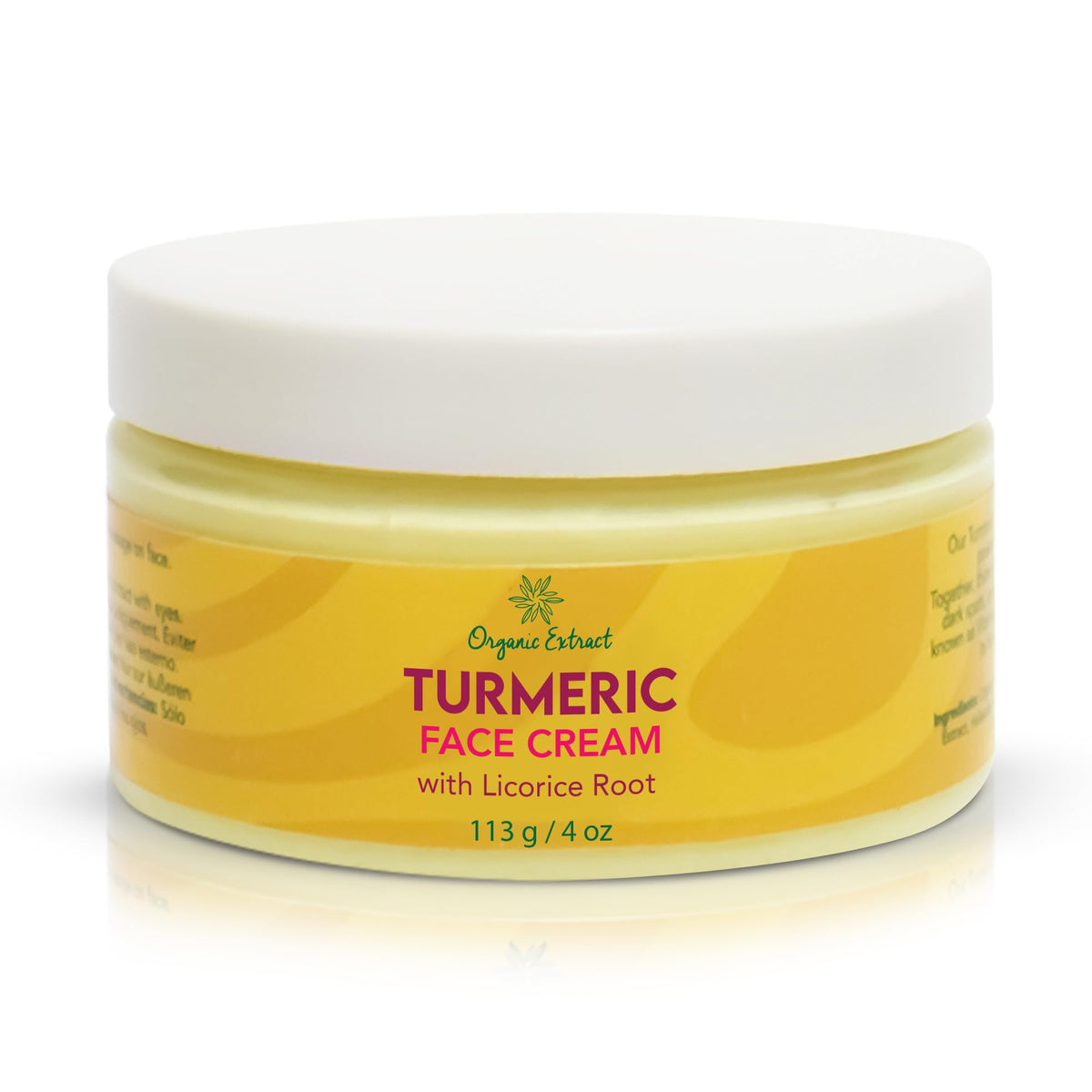 Turmeric Facial Cream - 4 fl oz / 113 g - Natural Turmeric Skin Brightening - Daily Facial Moisturizer, Fights Acne, Evens Tone, Fades Scars, Sun Damage, & Age Spot - Intense Hydration