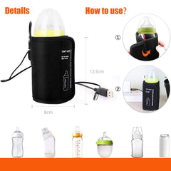 Excefore Bottle Warmer Bag, Baby Bottle Warmer Insulation Cover, Portable USB Car Baby Bottle Insulator, Keep Baby Milk Temperature, Feeding Bottle Thermostat for Home Outside in Car (Black)