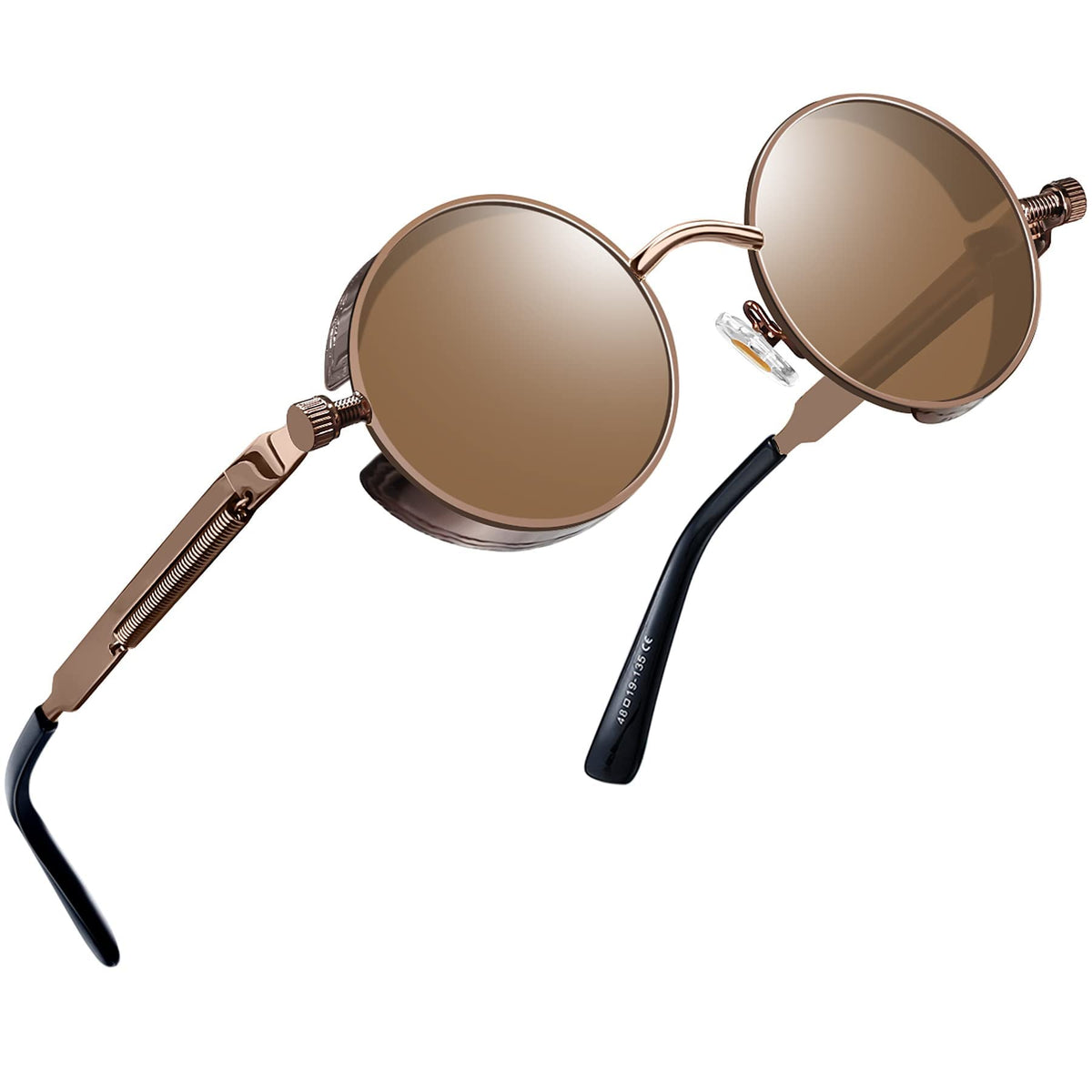 Joopin Steampunk Round Sunglasses - Metal Frame, 100% UV Protection (B03-Bronze Brown)