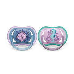 AVENT Philips Ultra Air Soother 2 Pack Lightweight Breathable Baby Pacifiers 6-18 Months BPA-Free with Sterilizer Carrying Case (Model SCF085/61)