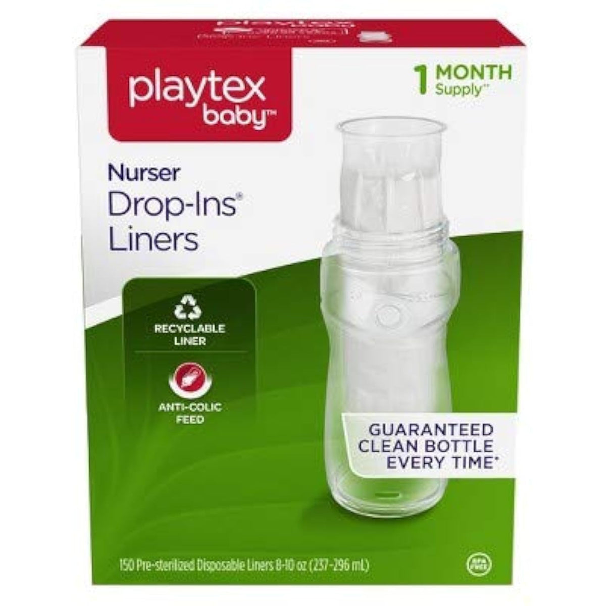 Playtex Baby 55291217 8 oz Nurser Drop-Ins Bottle Disposable Liners - 150 Count