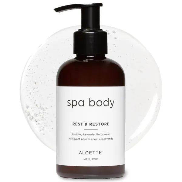 Aloette Lavender Body Wash, Rest & Restore - Hydrating & Moisturizing Body Wash for Dry Skin with Natural Aloe Vera & Vitamin E - Exfoliating & Rejuvenating Skin Care Products for Men & Women, 6 Fl Oz