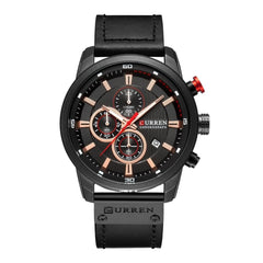 CURREN 8291 Men Quartz Movement Wristwatches Fashion&Casual Leather Band Alloy Case Auto Date - black
