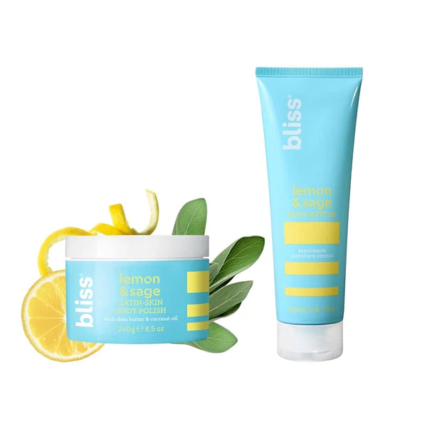 Bliss Satin-Skin Body Polish - Lemon and Sage - Body Scrub with Shea Butter and Coconut Oil and Lemon and Sage Body Butter - Iconic Scent with Shea Butter and Coconut Oil