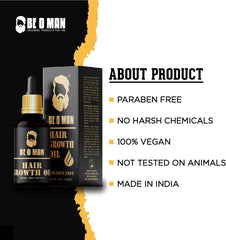Be O Man Hair Growth Oil For Grooming Men's Beard With Sesame Oil, Coconut Argan Black Cumin And Tea Tree Managing, Moisturizing, Nourishing All Types Of & Follicles, 50Ml