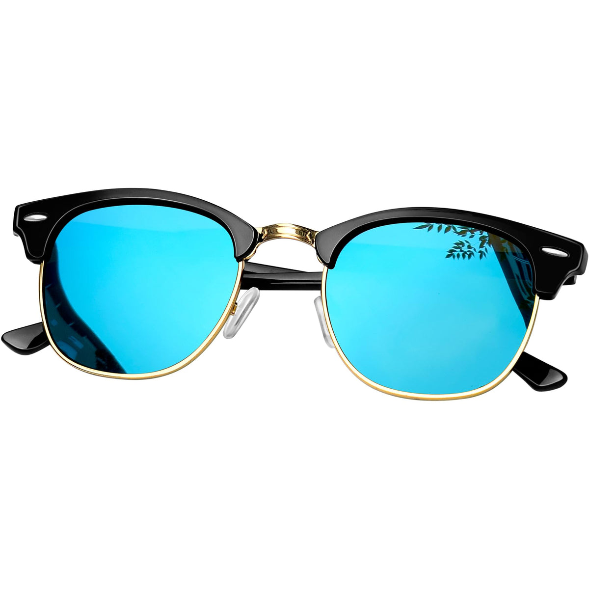 KANASTAL Polarized Horn Rimmed Sunglasses for Men and Women, Classic Half Frame Sun Glasses, Semi Rimless Shades for Womens 100% UV400 Protection Driving - Bright blue