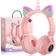 Joyzzz Unicorn Headphones, Foldable and Portable Kids Bluetooth Headphones, Kids Cat Ear Headphones with Glowing LED, Durable Girls Headphone with Long Run Time, Suitble for Pc, Cell Phones, Tv