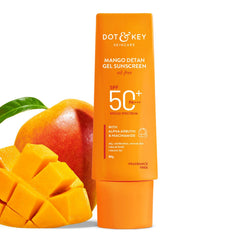 Dot & Key Mango Detan Gel Sunscreen SPF 50+ PA+++ 80g Oil-Free, With Alpha-Arbutin Niacinamide Controls Tanning, Brightens Skin Fades Dark Spots, Water Resistant All Types