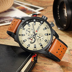 CURREN Men's Sports Waterproof Leather Strap Wrist Watch 8250 (Yellow)