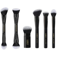 LORYP Black Makeup Brushes 2Pcs Duo End Foundation Powder Brush Set with 4 Pcs Full Face Professional Makeup Brushes Set