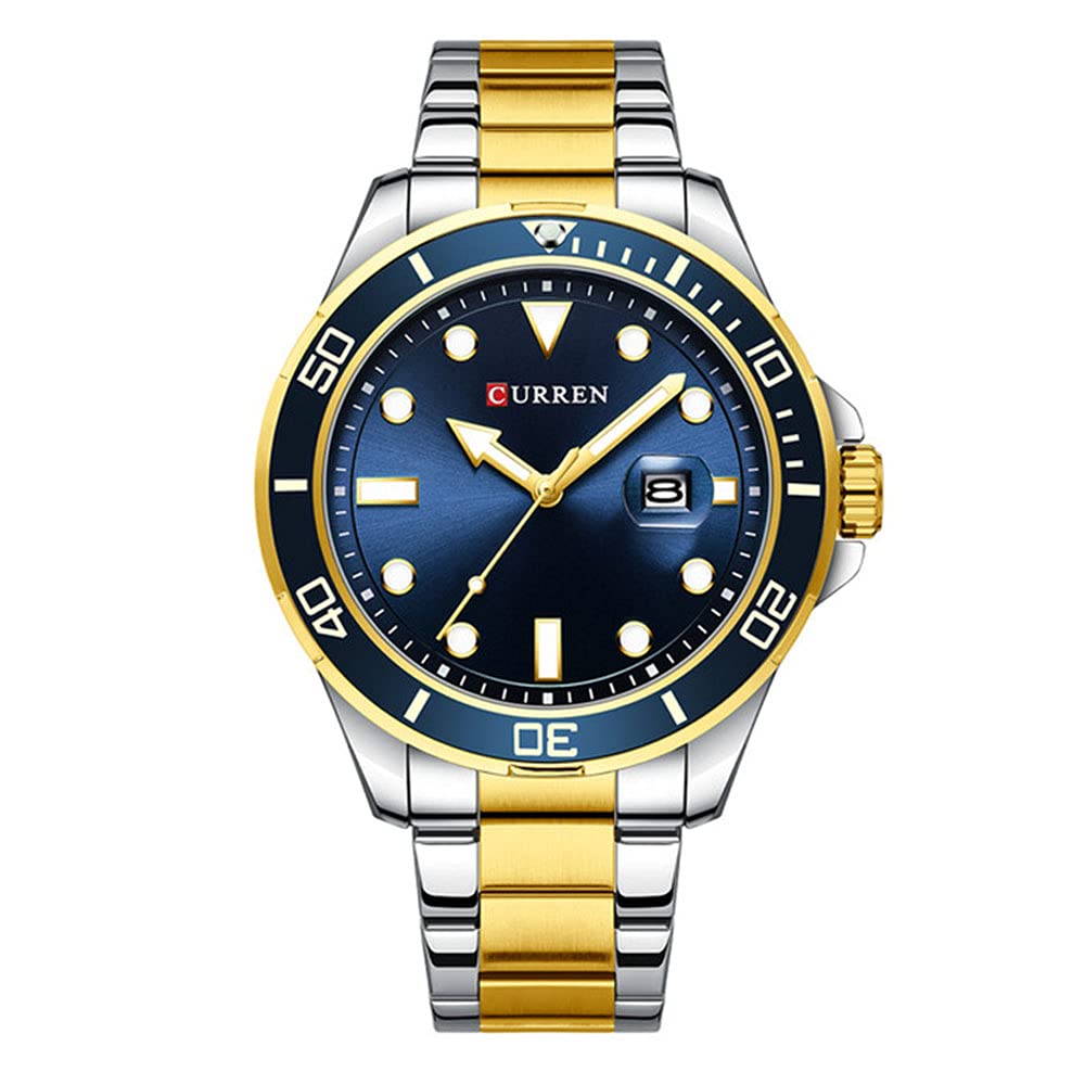 CURREN Men's Bracelet Watch, Analogue, Window with Dateer, Geometric Detail, Metallic Finish and Extendable, Contrast Colours, Azul, m, bracelet - Multicolor