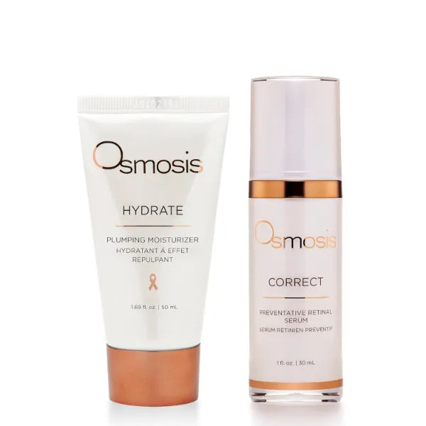 OSMOSIS Facial Moisturizer and Serum Kit, HYDRATE Plumping Facial Moisturizer with Shea Butter (1.69oz) and CORRECT Preventative Retinal Facial Serum Collagen Booster (1oz)