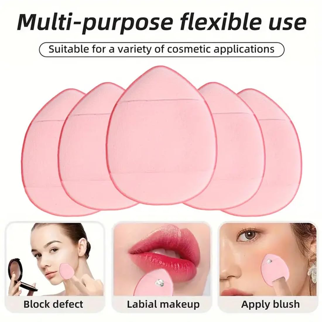 Pack Of 5 Mini Finger Powder Puff Applicator Makeup Sponge Set, Reusable Soft Plush Cosmetic Foundation Tools Face Make Up Wet Dry Use for Concealer, Suitable Beauty Blender (Pink)