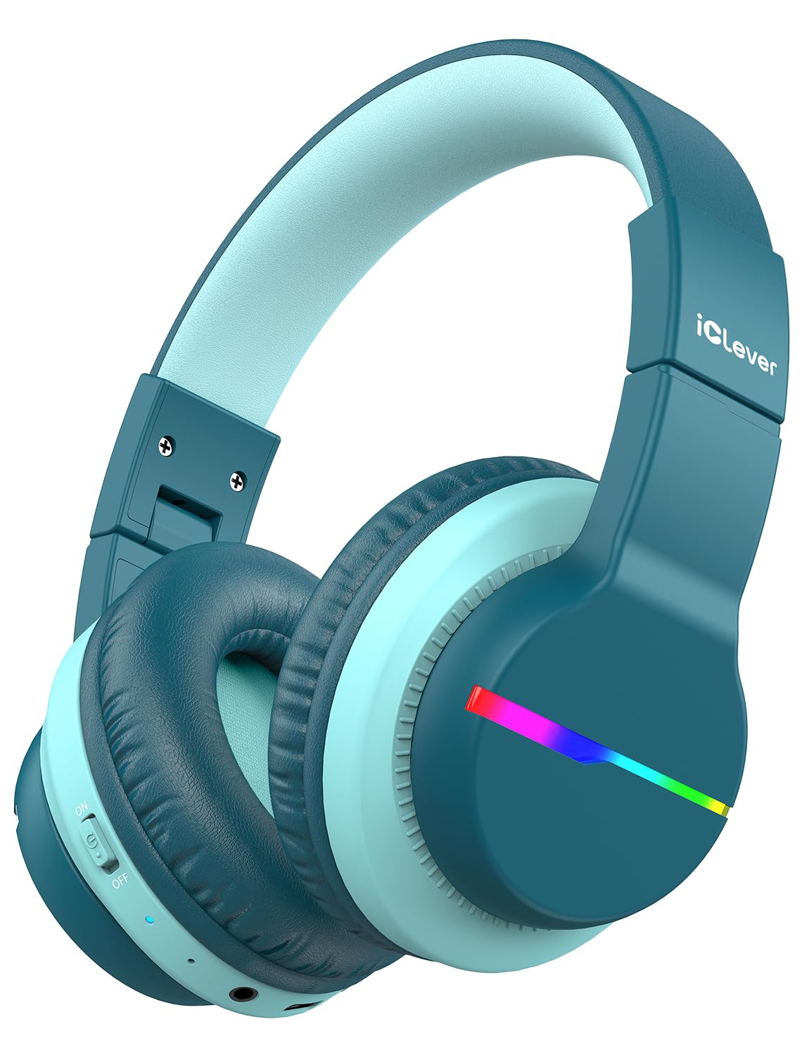 iClever Bluetooth Kids Headphones, BTH12 Colorful LED Lights Kids Wireless Headphones Over Ear with 74/85/94dB Volume Limited, 55H Playtime, Bluetooth 5.2, Built-in Mic for School/Tablet/PC - Dark green