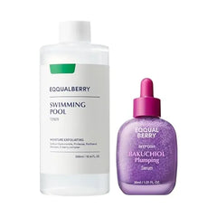 EQQUALBERRY Toner & Bakuchiol Serum Set Hydrating & Anti-Aging Duo for Sensitive Skin Pore Minimizing & Wrinkle Reducing |Gentle Skincare with Natural Retinol Alternative