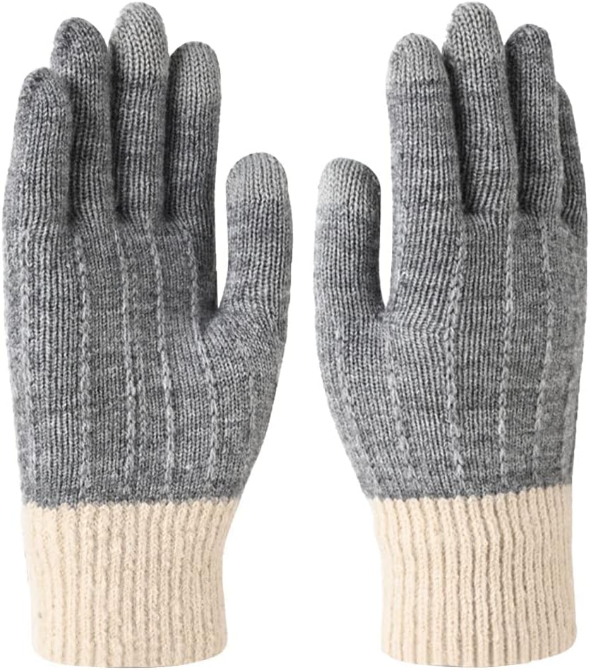NALACAL Winter Gloves, Women Touch Screen Knitted Thermal Grey Wool Soft Lining Elastic Cuff Mittens, for Hiking Cycling Driving Skiing Outdoor Sports