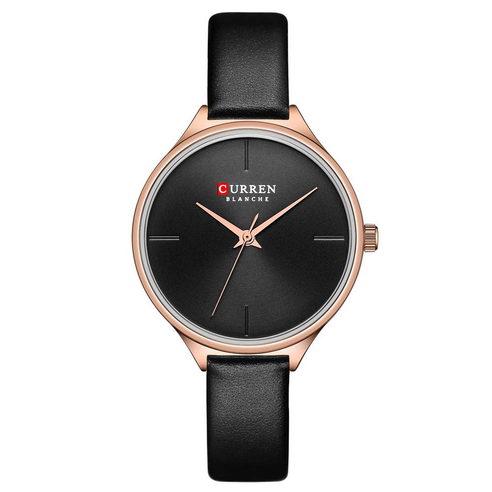 CURREN Quartz Watches for Women's Original Brand Leather Strap Waterproof Girls Wrist Watch 9062 - Black