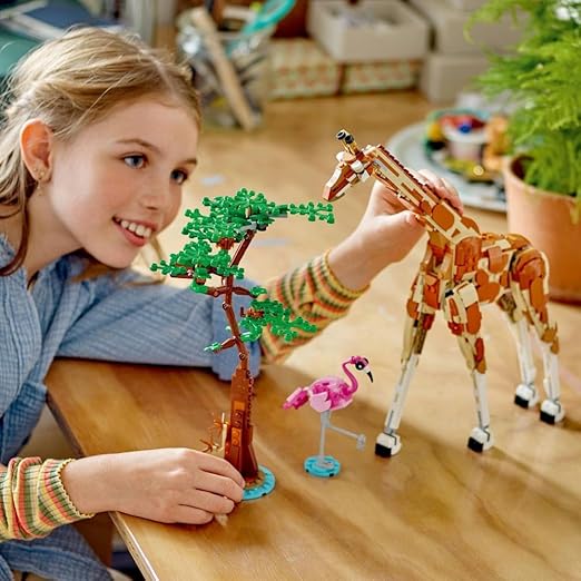 LEGO Creator 3in1 Wild Safari Animals, Giraffe Toy to Gazelle Figures to Lion Model, Set for Kids, Girls & Boys Aged 9 Plus, Includes Flamingo and Butterfly, Nature Gifts for Imaginative Play 31150