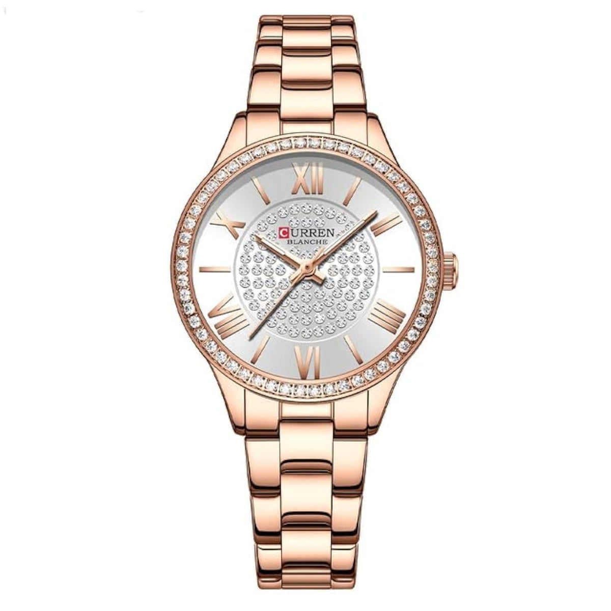 Curren Fashion Casual Luxury Quartz Women's Watches Waterproof Automatic Watches Original Design Elelgant Lover's Gift Diamond Gold Women's Watch (ROSE WHITE)