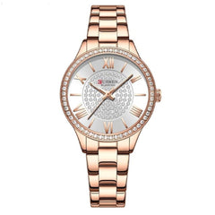Curren Fashion Casual Luxury Quartz Women's Watches Waterproof Automatic Watches Original Design Elelgant Lover's Gift Diamond Gold Women's Watch (ROSE WHITE)