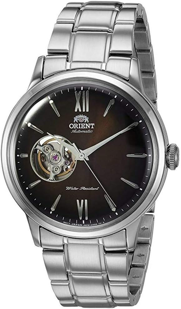 Orient Men's "Helios' Stainless Steel Japanese-Automatic/Hand Winding Open-Heart Display