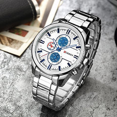 Mens Watches,CURREN Watches Quartz Analog Calendar,Wrist Watch for Men, Fashion Waterproof Stainless Steel Band, white