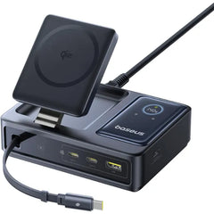 Baseus Nomos 140W 5-in-1 Charging Station, Qi2 Wireless, 100W Retractable USB-C, GaN Fast Charger, iPhone, MacBook