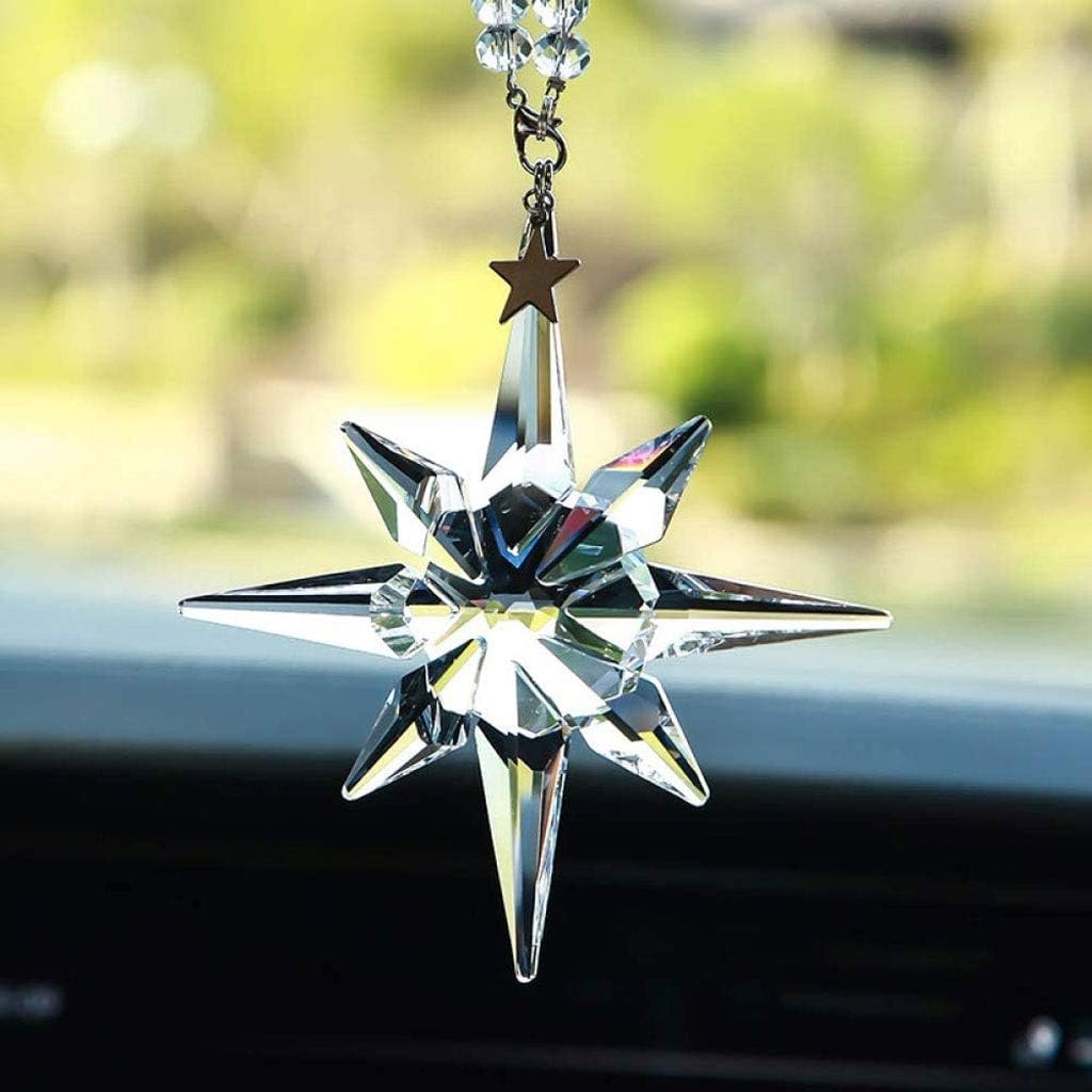 KUI RFSTGYU Car Mirror Pendant, Bright Stars Big Snowflake Car Pendant Crystal Car Rear View Mirror Pendant Hanging Crystal Pendant Christmas Ornament Gift (Color : Clear)
