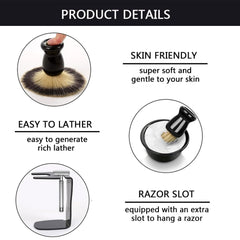 HOOTO 3 in 1 Men Shaving Kit, Mens Shaving Brush and Bowl Set, Shaving Brush Set for Men with Shave Brush Bowl ABS Stand with Razor Slot, Men's Grooming Kit & Professional Salon Shaving Tool