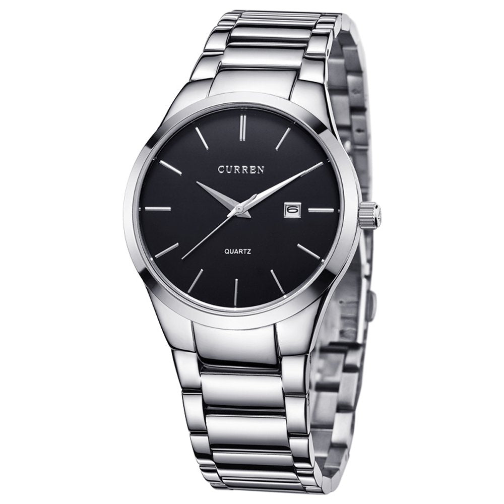 CURREN Herren-Armbanduhren, klassisch, schwarz/silber, Stahlband, Quarz, Analog-Armbanduhr mit Datum fr Mann - silver black