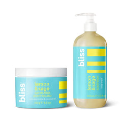 Bliss Body Scrub and Body Wash Duo- Lemon & Sage Scent - Gentle, Hydrating, Balancing - Clean, Vegan, Cruelty-Free Skincare