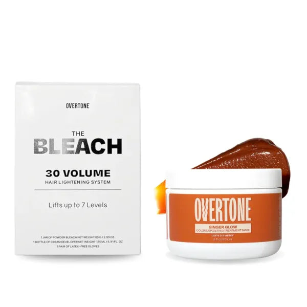 Overtone Color Depositing Semi-Permanent Hair Dye Conditioner - 8 oz For Natural & Color-Treated Hair, The Bleach 30 Volume Hair Lightening Kit - Professional-Grade Included - Ginger