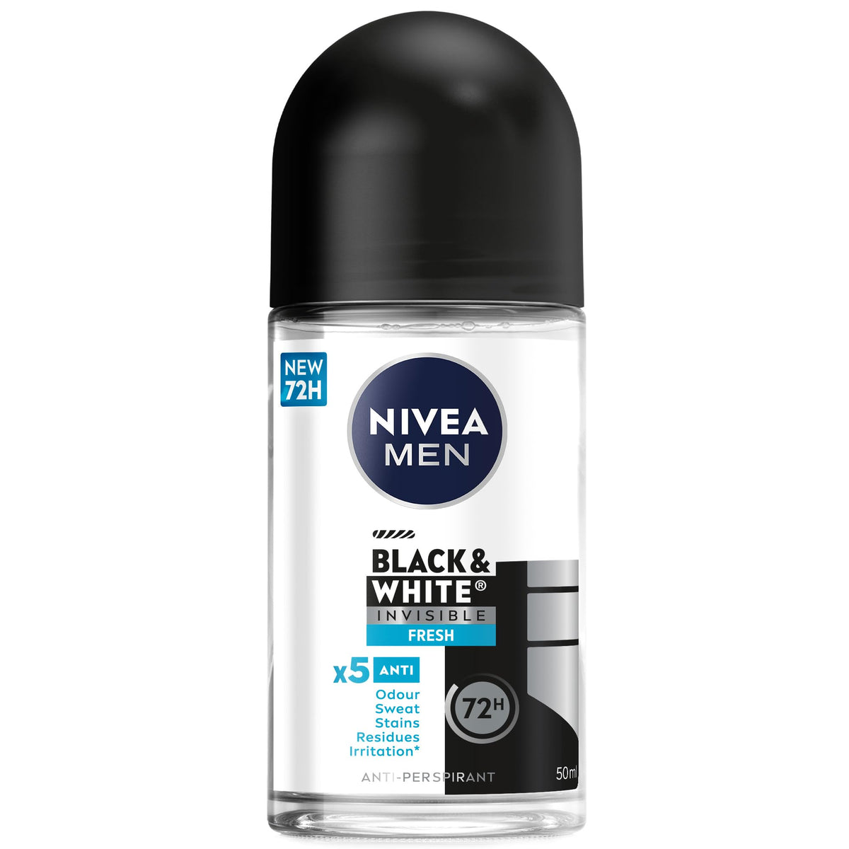 NIVEA MEN Antiperspirant Roll-on for Men, Black & White Invisible Protection Fresh, 50ml
